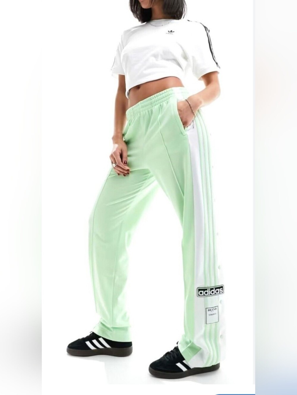 NEW adidas Adibreak Mint Green Snap-Panel Track Pants with White Stripe
